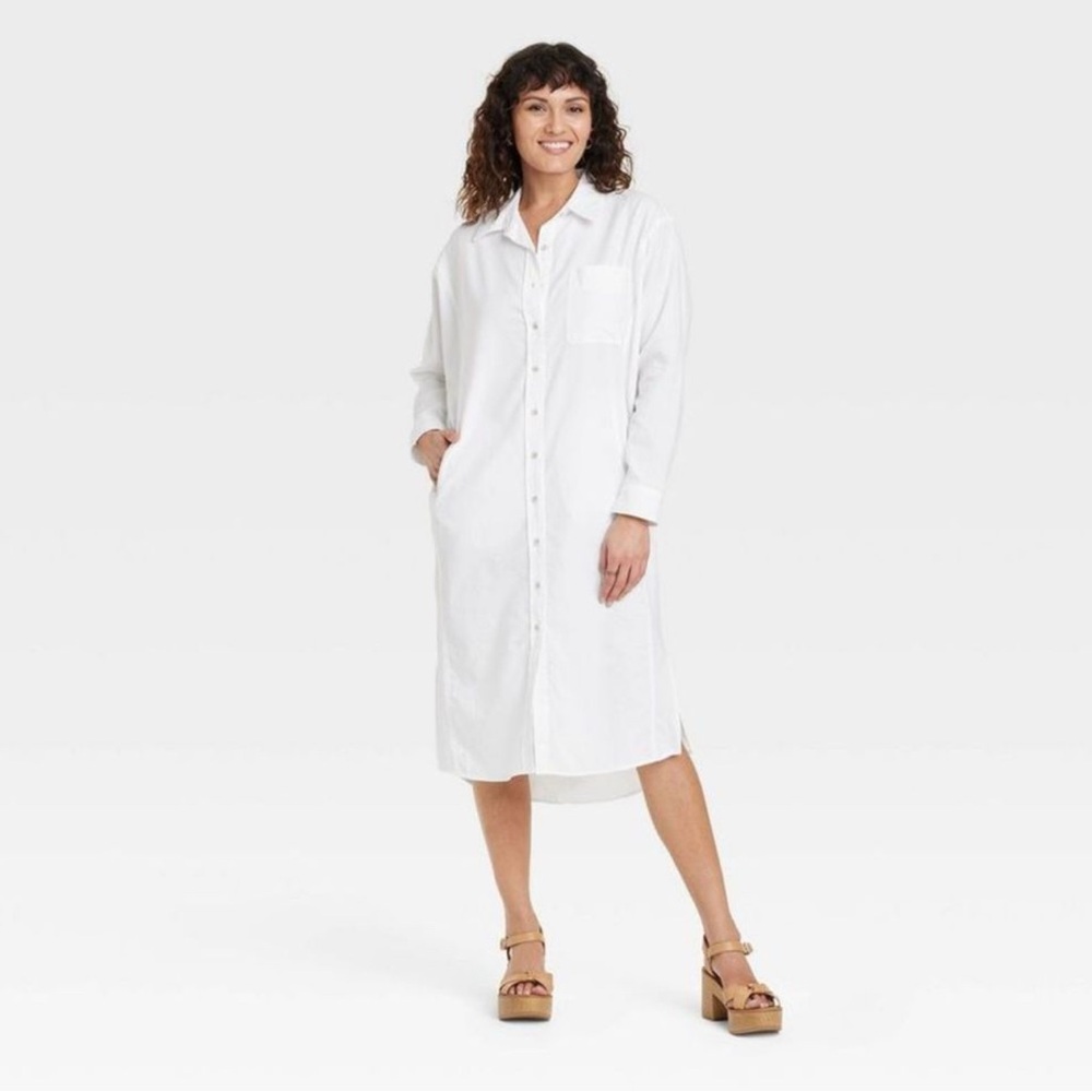 Universal Thread Cream Button-Up Shirt Dress